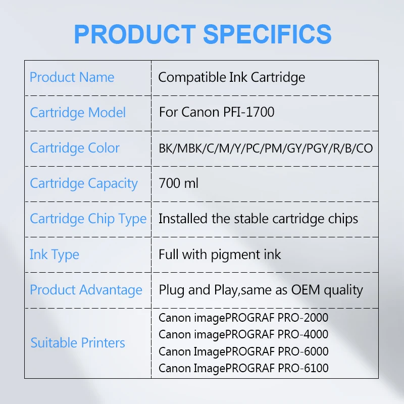 PFI-1700 700ML 1 PC Compatible Ink Cartridge With Pigment Ink For Canon PRO 2000 4000 6000 PRO-6100 PRO-4000s PRO-6000s Printer printer supplies ink cartridge inkjet ink cartridge