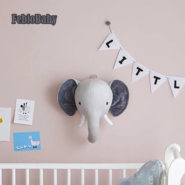 Cartoon Creative Nordic Wall Hanging Unicorn Elephant Animal Head European Plush Toy Doll For Baby Room Decoration Children Gift 1