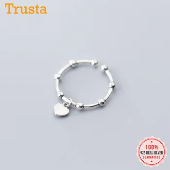 

Trusta Heart Ring Genuine 925 Sterling Silver Fashion Beads Opening Finger Ring Sizable For Women Silver 925 Ring Jewelry DA652