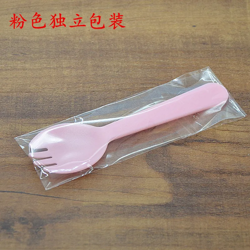 100 шт одноразовая пластиковая ложка индивидуально обернутая ложка для торта одна вилка ложка детская ложка - Цвет: pink