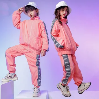 

Fashion Jazz Dance Costumes Pink Hiphop Street Dance Rave Outfit Practice Wear Kids Stage Performance Clothing 2 Pcs DF1651