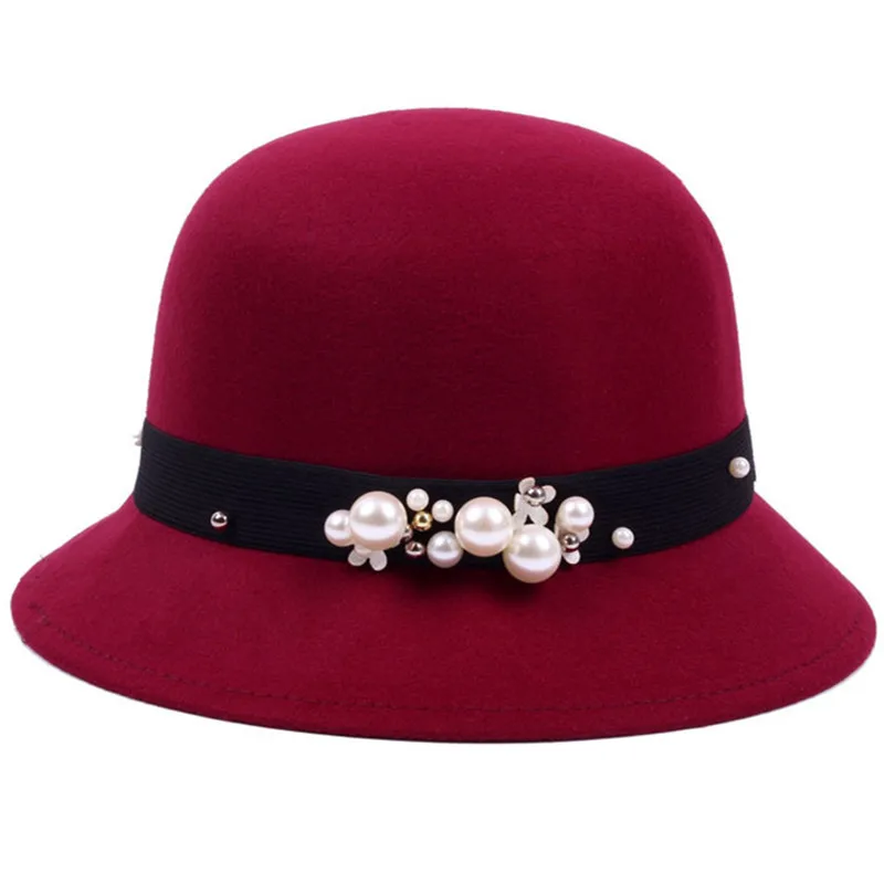Новые жемчужные аксессуары джазовая шляпа шерстяные мягкие шляпы Колпачок купольная шерстяная ткань шляпа Женская толстовка шапочка для бассейна