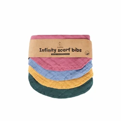 Kangobaby #My Soft Life# Double Layers Muslin Swaddle Burp Cloth 4pcs Set Baby Infinity Scarf Bibs