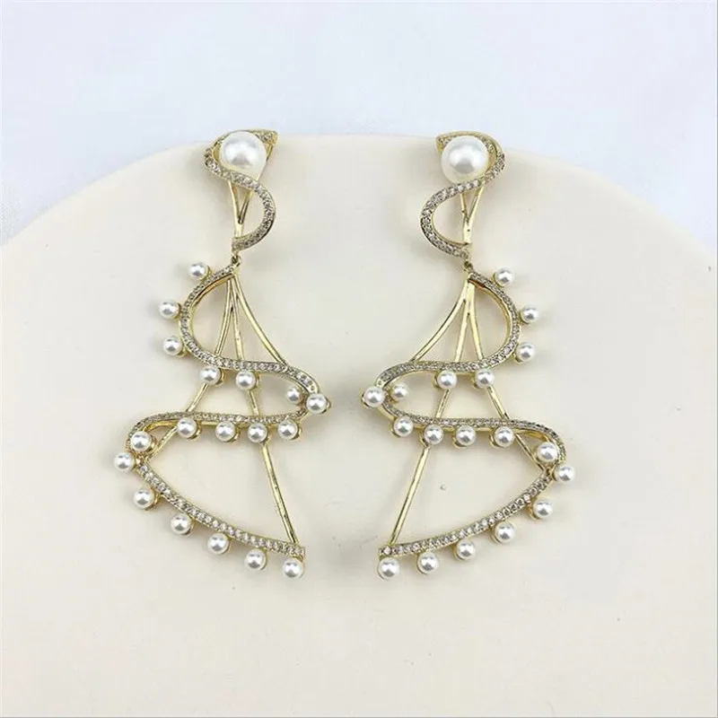 

YIKUF88 s925 sterling silver needle Women Earrings rotating tutu earrings pearl earrings exaggerated retro earrings for Women
