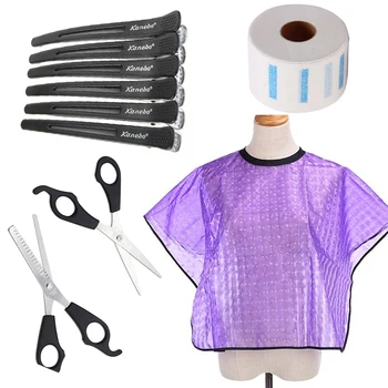 

1 Set Hair Styling Clip Elastic Neck Strip Paper Stainless Steel Hair Scissors Hairdresser Apron Cape Barber Styling Tools