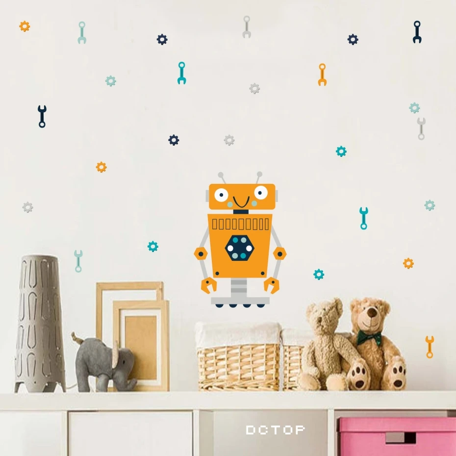 Милый мультфильм роботы Наклейка на стену DIY съемные обои дети детская спальня художественные наклейки Виниловые фрески домашний декор стен