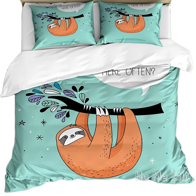 

By Ho Me Lili Duvet Cover Set Cartoon Design Print Sloth With A Flirty Words So You Come Here Often Color Image Decor Bedding