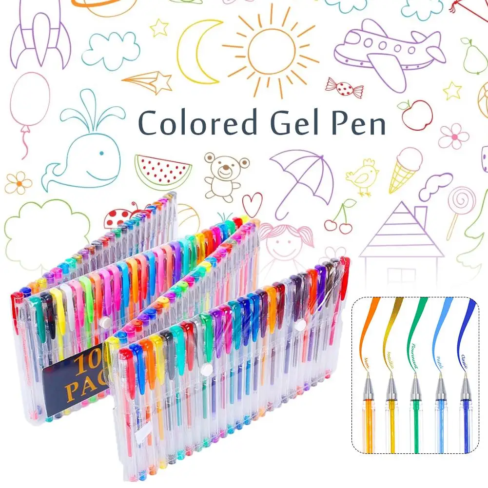 

New Colored Gel Pen Set Watercolor Pen 100 Color Glittering Pen Set for Painting Graffiti Writing
