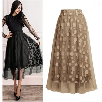 

Fashion Women Spring High Elastic Waist Dot Mesh Pleated Skirt Skirt Midi Skirt High Waist Elascity Casual Party Skirt Vintage