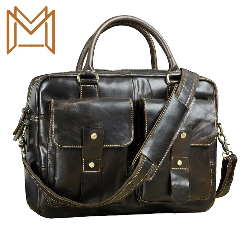 

Head Layer Oil Wax Cowhide Genuine Leather Man 14 Inch Business Affairs Portable Document Computer Package