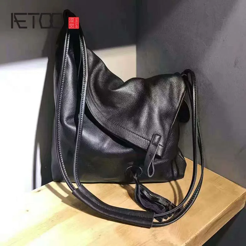 

AETOO 2019 original retro bag diagonal bag simple leather handbags first layer leather art college wind shoulder bag