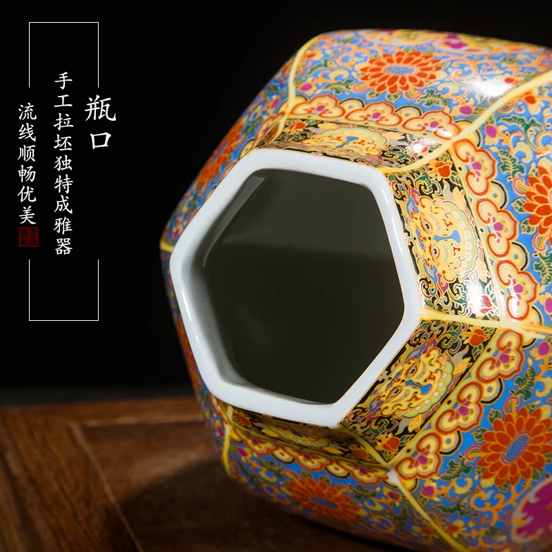 Antique Traditional Chinese qing dynasty vase Enamel Hexagonal Ceramic Ginger Jar Collection Jingdezhen Vase 4
