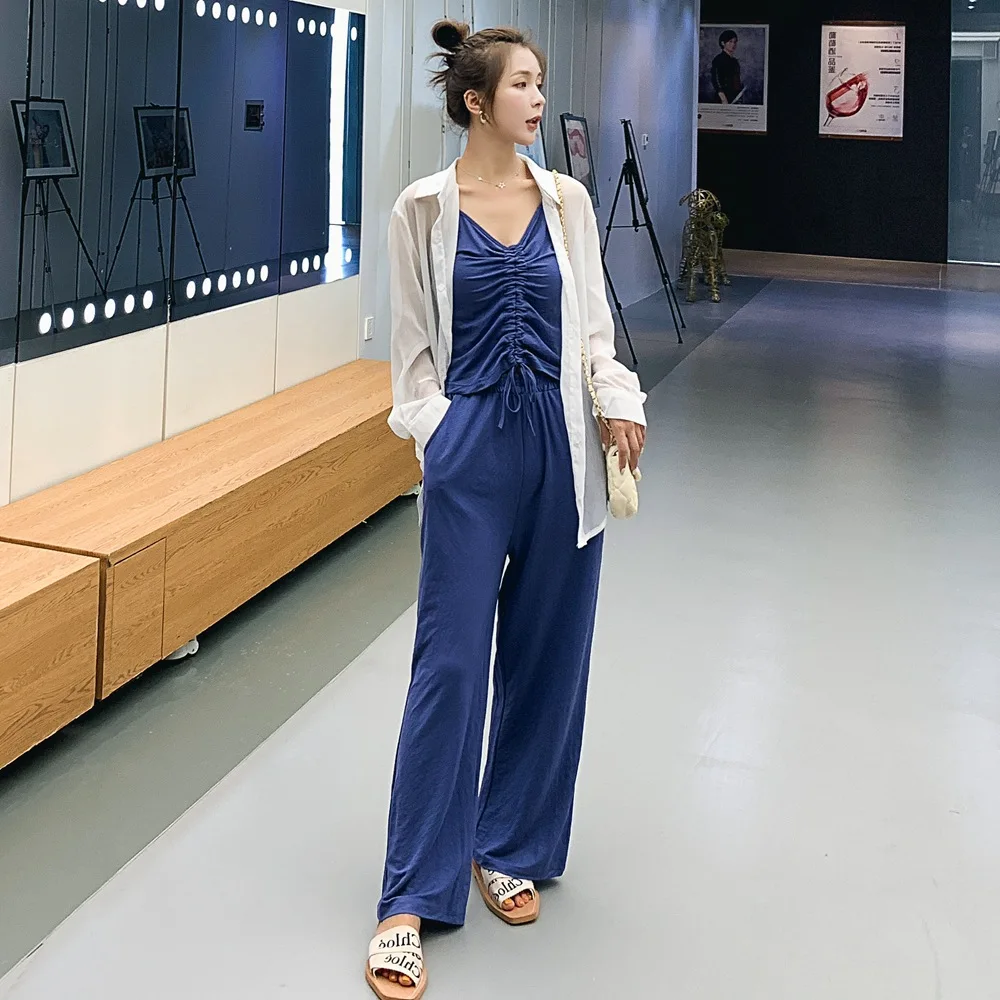 

Photo Shoot 2019 Summer New Style Comfortable Breathable Sun Protection Clothing + Drawstring Dungaree Shirt + Loose Pants Three