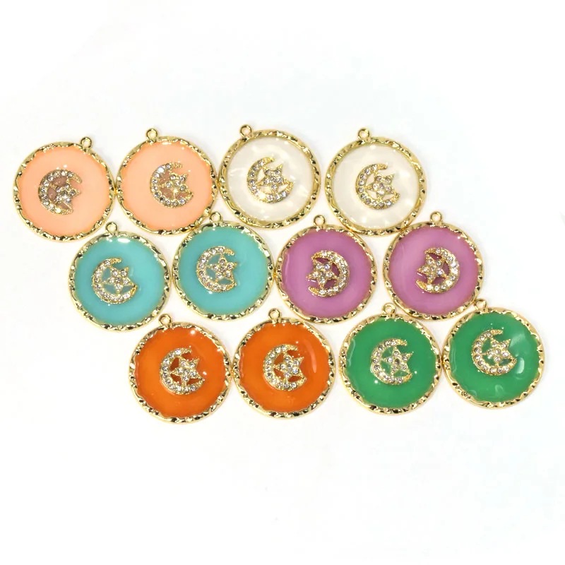 

Round Pendant Earring Enamel Gold Color Copper Metal Crystal Moon stars Colorful Earrings For Pendant Jewelry Accessorie Finding
