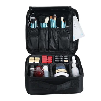 

Portable Professional Cosmetic Case Travel Make Up Bag Organizer Zipper Makeup Case Pouch Toiletry Kit Travel Lipstick Storage B