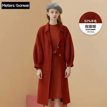 

Metersbonwe autumn and winter woolen coat female Mid-Long New temperament women's popular Leisure woolen coat