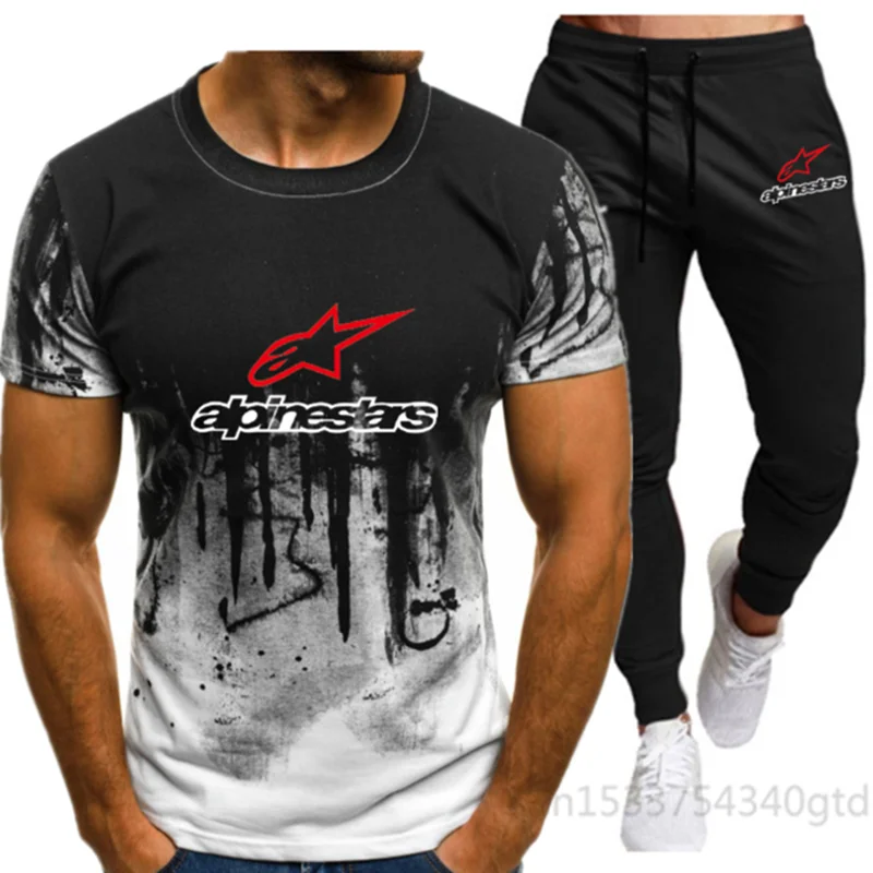 Conjunto de ropa deportiva para hombre, chándal de marca de ocio a la moda, chándal masculino de manga corta, conjunto de 2 piezas, 2021