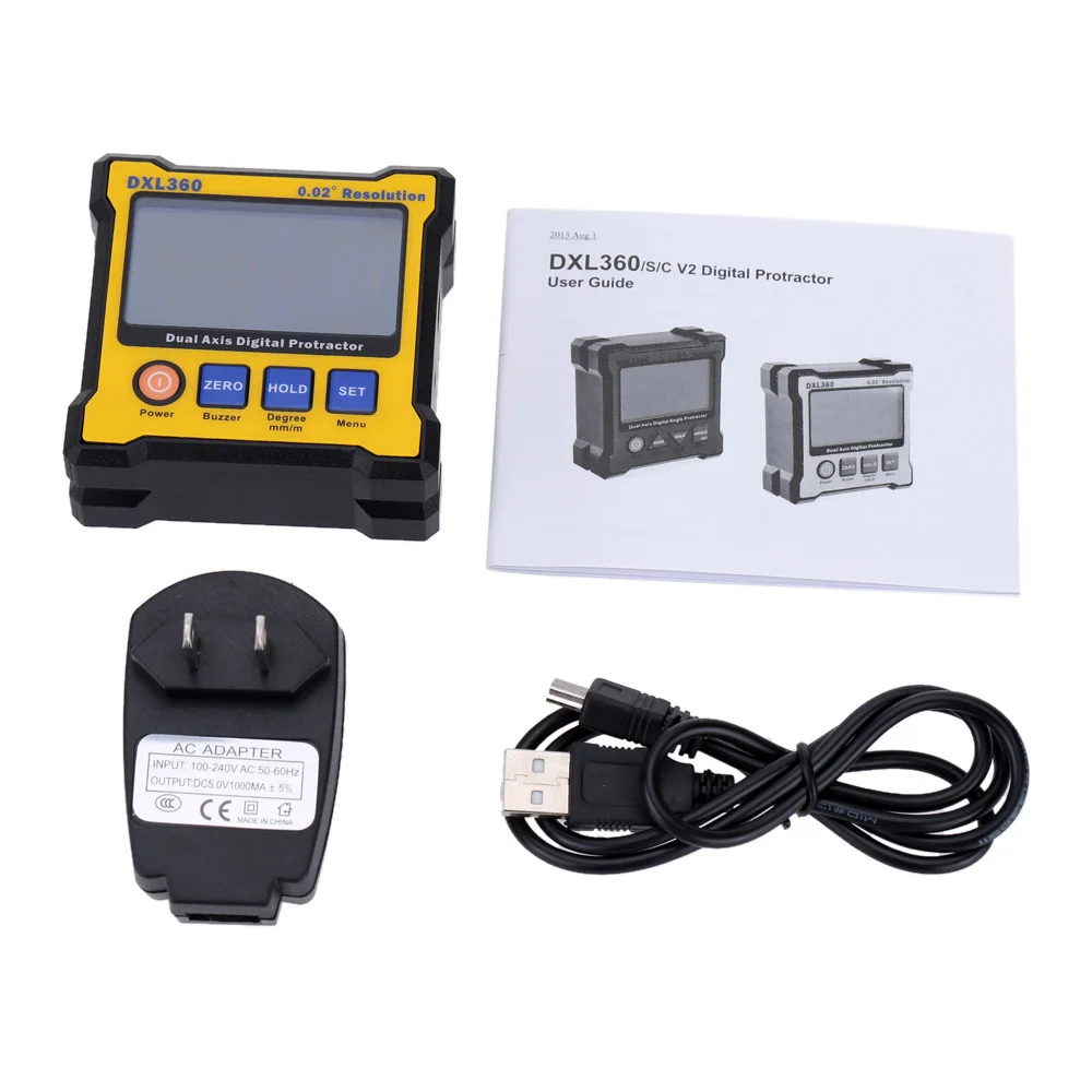 US DXL360 Dual Axis Digital Angle Protractor 5 Magnetic Base High-Precision Dual-axis Digital Display Level Laser 100-240V 50-60Hz - Цвет: US