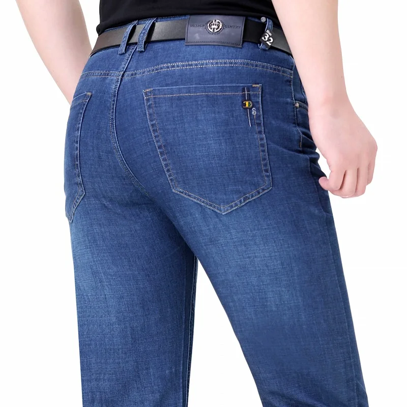 

2020 Men Business Jeans Classic Spring Summer Male Straight Stretch Thin Denim Pants Overalls Jeans