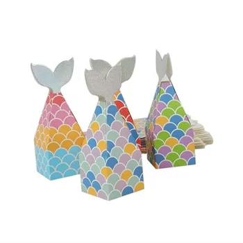 

50pcs Kraft Paper Bags Mermaid Candy Dragees Gift Box Chocolate Cake Sanck Bag Birthday Wedding Mermaid Party Favors Decoration
