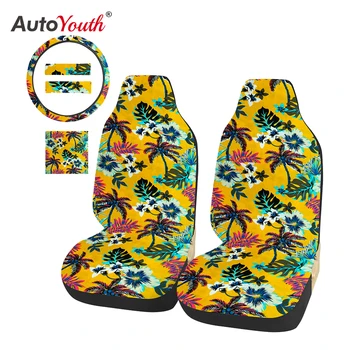 

5pcs Car Seat Covers Protector Hawaiian style Car Seat Cover Steering Wheel Cover 2PCS Seat Belt Cover Universal Fit Most Cars