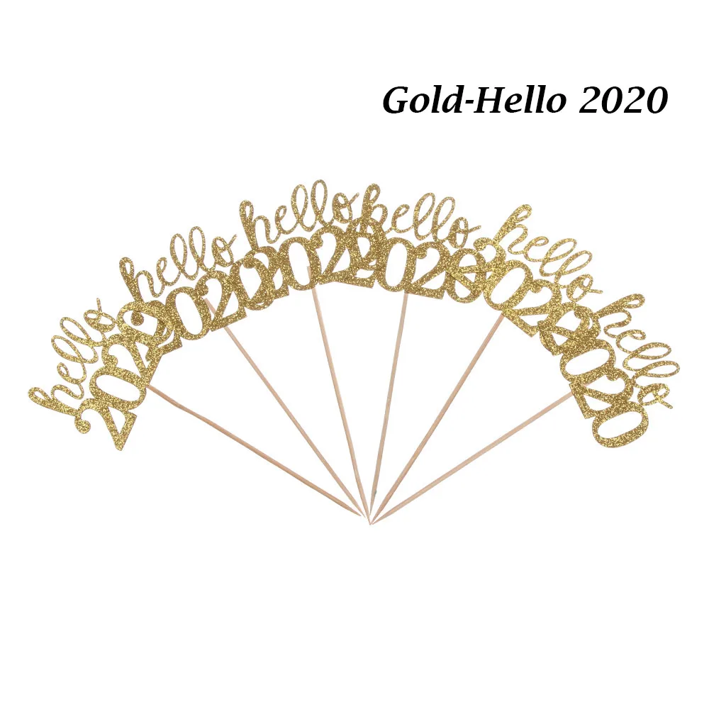 Gold-Hello 2020 6 шт., Hello, Топпер для торта, с новогодним декором, вечерние, на, сверкающие топперы для кексов, Рождественский Декор, подарки для детей - Цвет: Gold-Hello 2020
