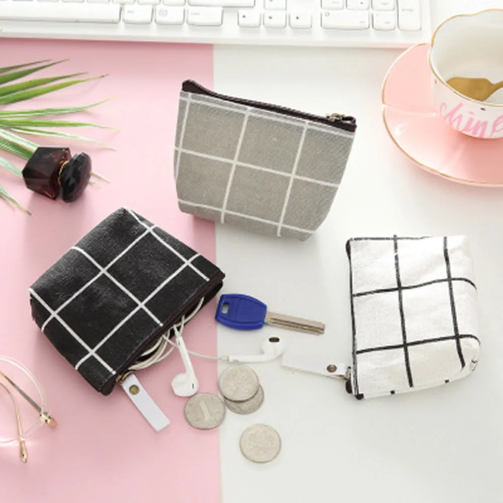 

New Women Kids Canvas Coin Purse Floral Plaid Zipper Pouch Small Wallet Children Female Key Card Holder Mini Money Bag Gift