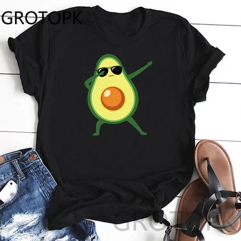 

Funny Avocado Summer T Shirts Women Harajuku T-Shirt Print Short Sleeve Tshirts Streetwear Casual Top Tees Black
