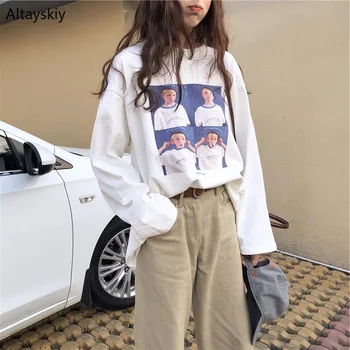 

T-shirts Women Spring New Female Ladies Korean Style Students Clothing All-match Long-sleeve T-shirt Womens High-quality Retro
