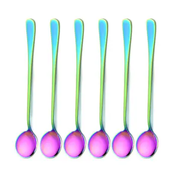 

6Pcs/lot Stainless Steel Long-handled Spoon Rainbow Dessert Ice Cream Coffee Spoon Stirring Teaspoons Coffee Spoon Flatware Set