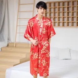 Onesize мужской Халат с v-образным вырезом, кимоно, платье, повседневное, сексуальное, для отдыха, неглиже, пижамы с поясом, с цветочным принтом