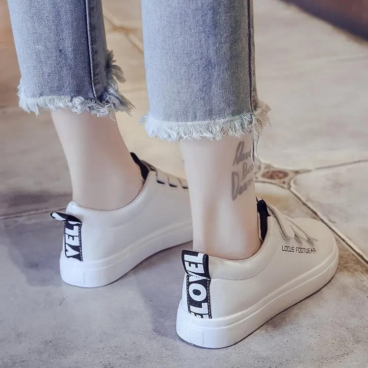 

2018 New Style Spring White Shoes Women's Velcro Students Flat Shoes Korean-style Versatile-Style Leather Casual Street Snap Fas