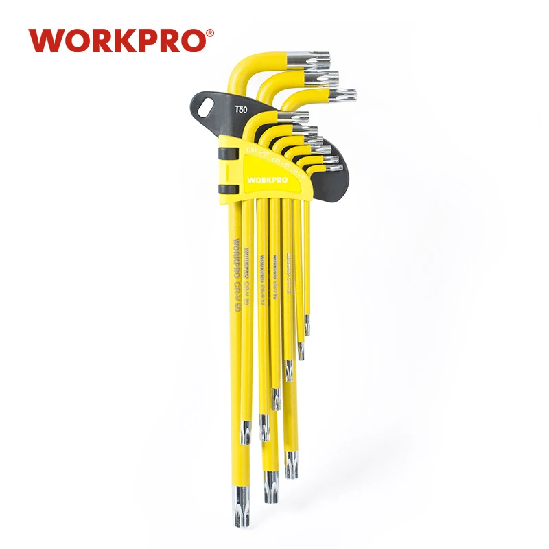 WORKPRO 9PCS Universal Hex Key Wrench Set Long Arm/Short Arm Torx Key Set Metric SAE Ball Point Key Set