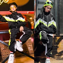 Костюм для джазовых танцев Детская одежда в стиле хип-хоп куртка с длинными рукавами и штаны Одежда для уличных танцев для девочек, одежда для сцены DQS3494