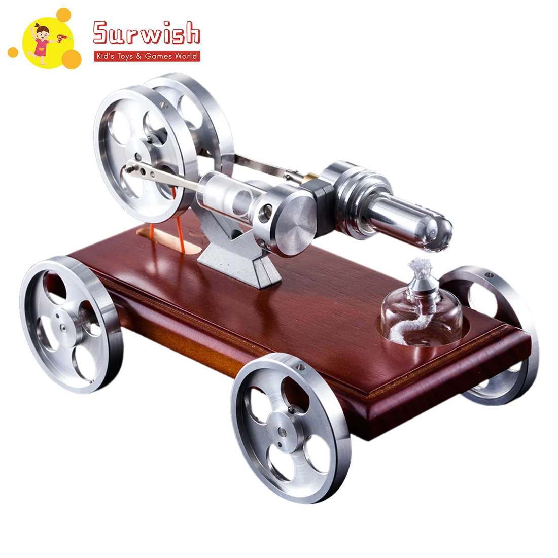 Solid Wood Baseplate DIY Stirling Engine Car Stem Steam Model Set