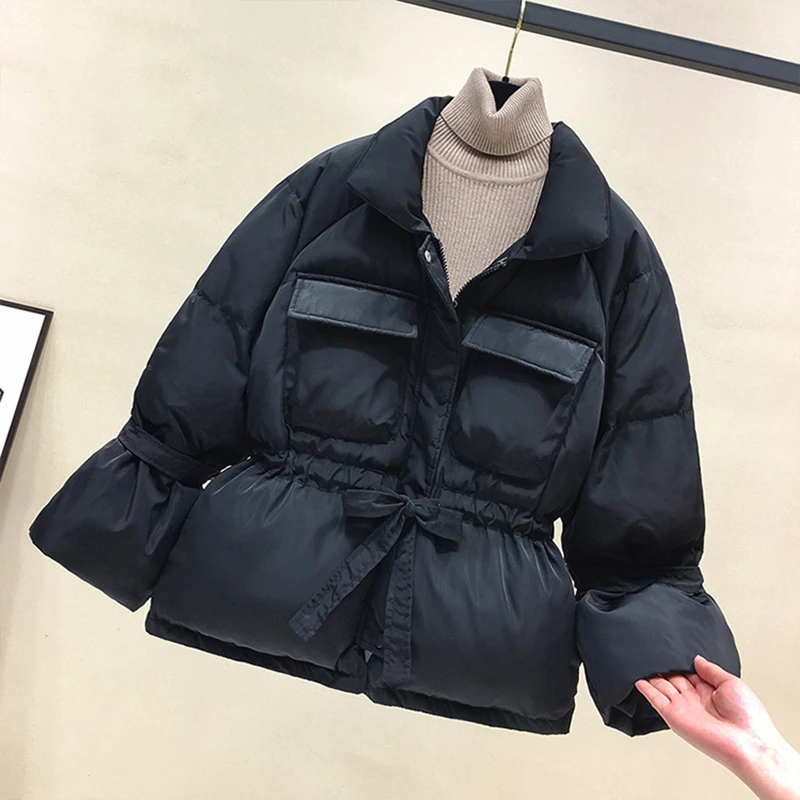 Najtaniej Kobiety zimowe kurtki typu basic Parkas 2019 moda grube ciepłe latarnia rękaw topy kurtki kurtki slim fit dla kobiet Parka Harajuku