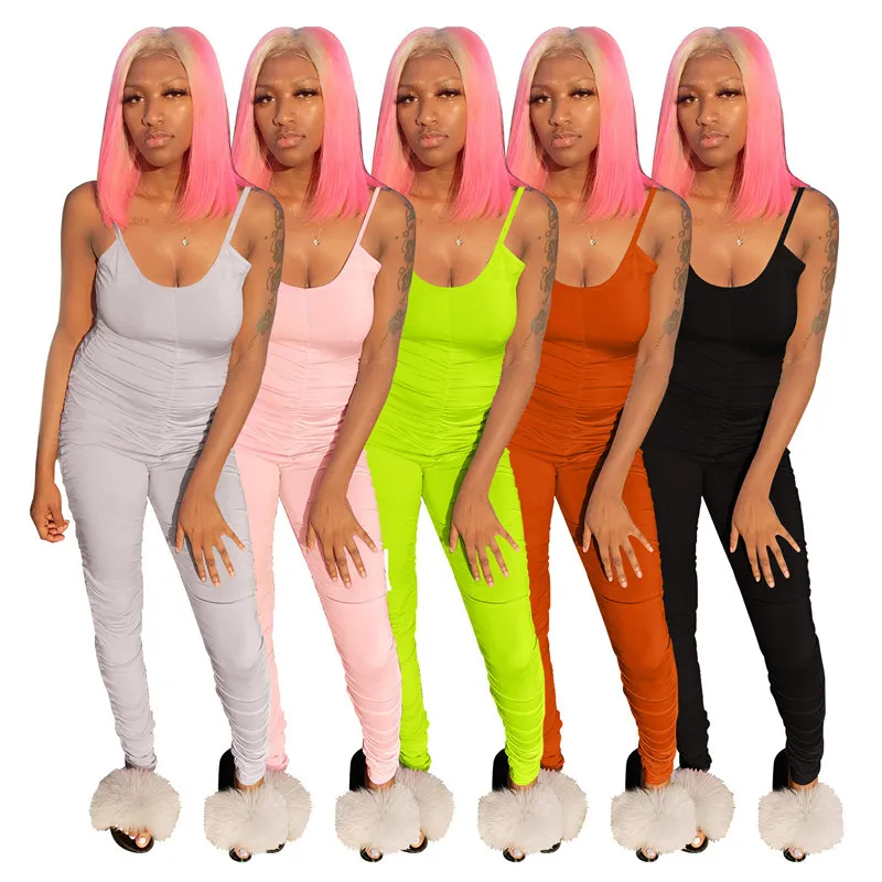 

2020 Stacked Jumpsuit Ruched Stacked Leggings One Piece Bodysuits Stacked Romper Leggings Pant
