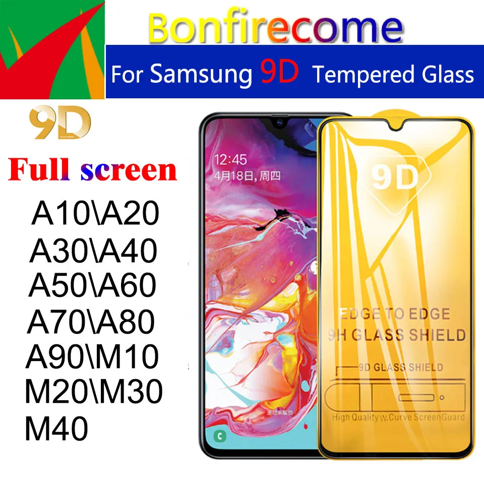 50Pcs\Lot  9D Full Curved Tempered Glass For Samsung A10 A20 A30 A40 A50 A60 A70 A80 A90 M10 M20 M30 M40 Screen Protector Film