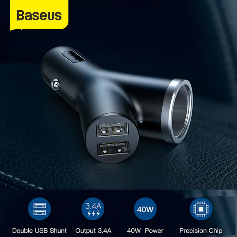 Baseus 40 Вт Автомобильное зарядное устройство прикуривателя двойной USB шток для iPhone