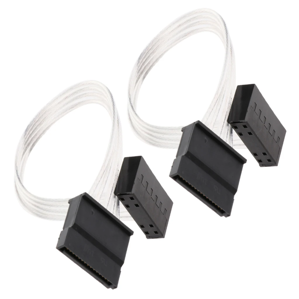 2 Pack 20cm SATA Male to Female Power Supply Extension Cable Wire for PC Computer SSD/HDD (White)