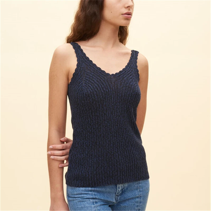 

Runway Sexy Silm Backless Knitted Women Tops Elegant V-Neck Female Camis Tank Top Spaghetti Strap Solid Ladies Tops Shirts 2020
