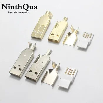 

1/2/5sets USB 2.0 Type A Welding Type Male Plug Nickel/Gold Plated Connectors usb-A Tail Socket 3 in 1 DIY Adapter