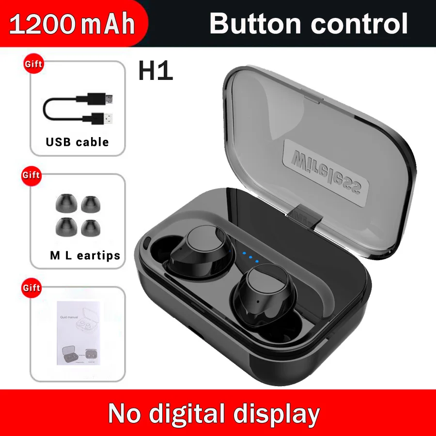 H1 black Наушники Bluetooth с сенсорным управлением V5.0, беспроводные наушники, гарнитура с глубоким басом, наушники с зарядным устройством 1200 мАч для мобильного телефона - Цвет: H1 black