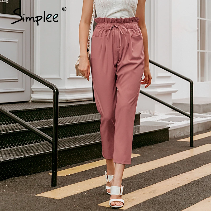 Simplee New fashion women casual  pant Autumn high waist ruffled trousers Chic sash   female  belt  ladies  solid pants 2020