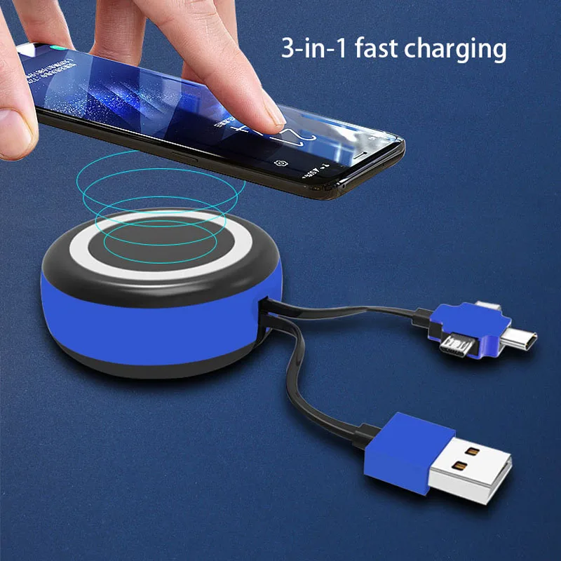 

10W Wireless Charger for iPhone X XR 8 samsung s10 note 9 huawei mate20 pro Charging Cable 3 in 1 USB 55CM telescopic data line