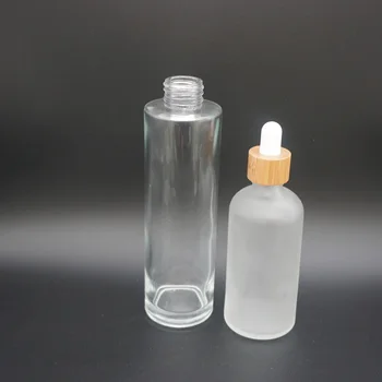 

330pcs*30ml frosted clear glass essential bottles with bamboo cap/lids50g frosted clear face cream cosmetic jar with bamboo cap