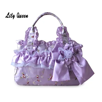 

LILY QUEEN Original embroidery tote bag elegent lace flowers wedding party candy large capacity handbags purses
