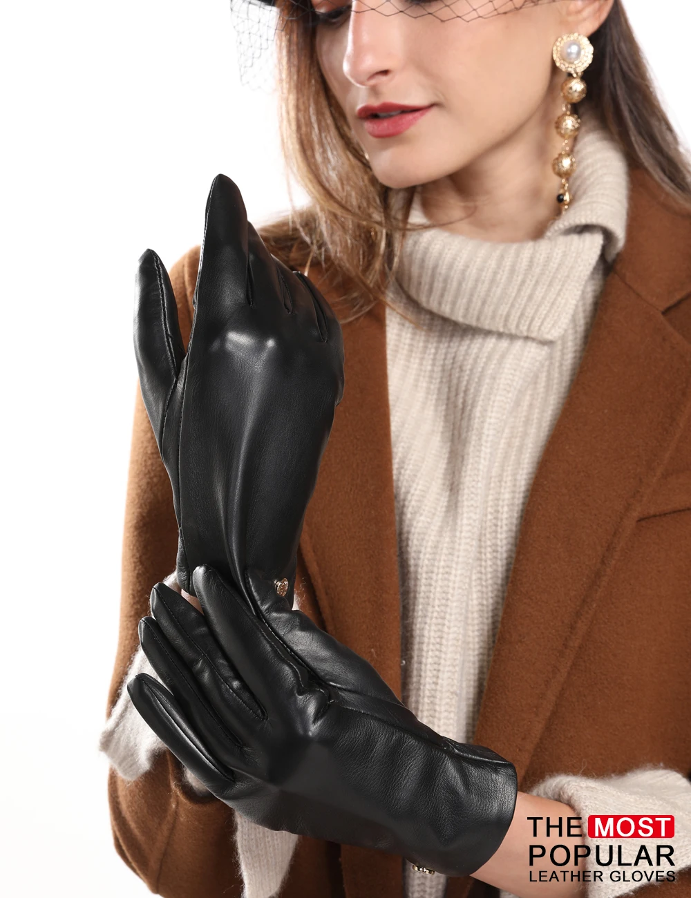 

FEIQIAOSH fashion women Fall and Winter Genuine Leather Gloves High quality cashmere warm soft leather driving Mittens glove new