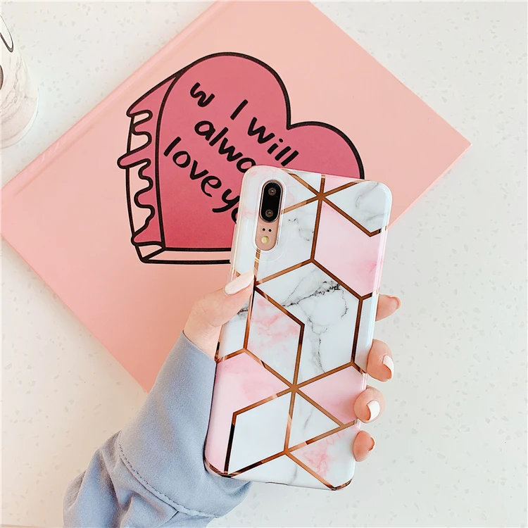 HXM покрытие геометрический мрамор чехол для телефона для huawei P30 P20 Lite Pro mate 20 Pro глянцевый мягкий IMD роскошный чехол на заднюю панель телефона
