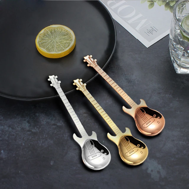 Cuillères À Café Mignonnes En Forme De Guitare, Mini Cuillère À Dessert  Pour Crème Glacée, Métal En Acier Inoxydable, Instrument De Musique, Basse  - Cuillères À Café - AliExpress